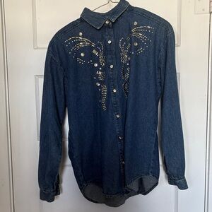 City Girl Studded Denim Button-Up Shirt Size 8